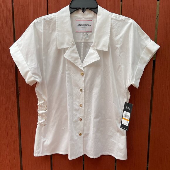 Karl Lagerfeld Tops - NWT $100 Karl Lagerfeld Paris limited edition white Cotton lace up Top